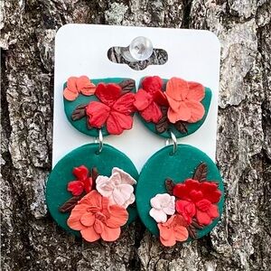 Red and Green Polymer Clay Statement Hoop Earrings